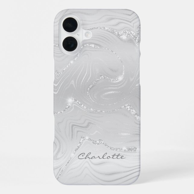 Custom Chic Grey Silver Glitter Pattern Girly iPhone Case (Back)