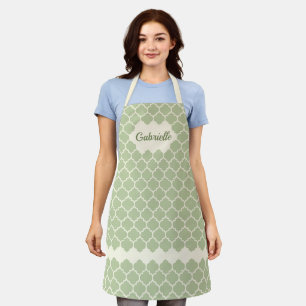 Custom Chic Light Sage Green Ivory Trellis Pattern Apron