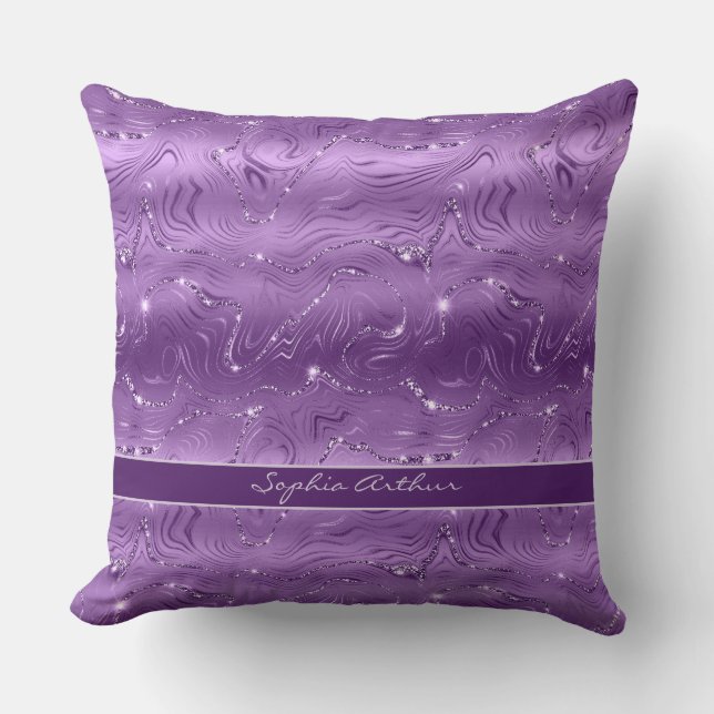 Custom Chic Luxury Purple Silver Glitter Pattern Cushion (Front)