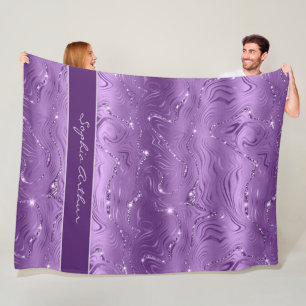 Custom Chic Luxury Purple Silver Glitter Pattern Fleece Blanket