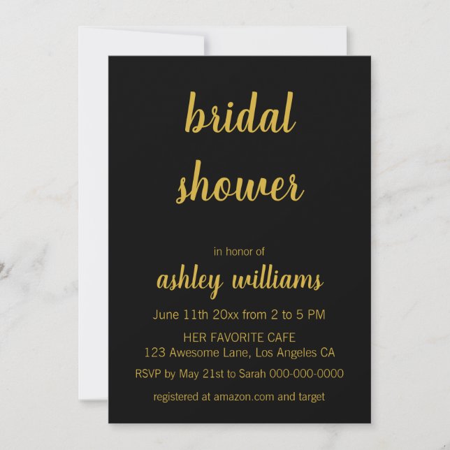 Custom Chic Minimalist Black & Gold Bridal Shower Invitation (Front)