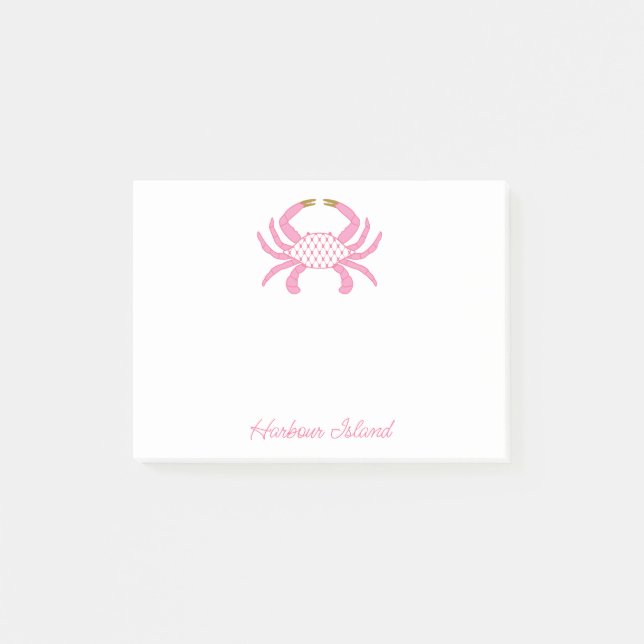 Custom Chic Pink Crab | Coastal Sticky Notes (Front)