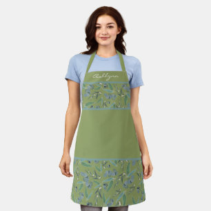 Custom Chic Sage Green Eucalyptus Pattern Apron