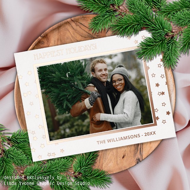Custom Chic Twinkling Stars Pattern Rose Gold Foil Holiday Postcard (Creator Uploaded)