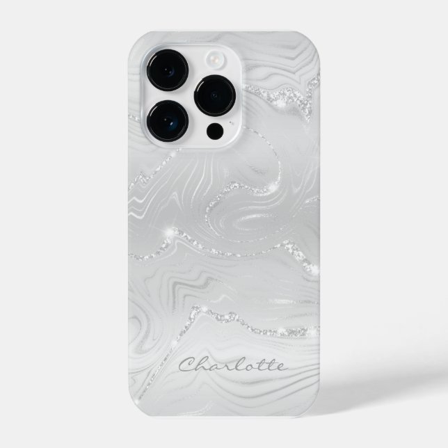 Custom Chic White Silver Glitter Pattern Girly iPhone Case (Back)