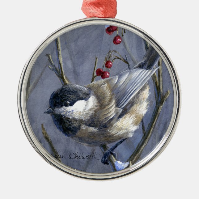 Custom Chickadee Painting Art Christmas Ornament (Front)