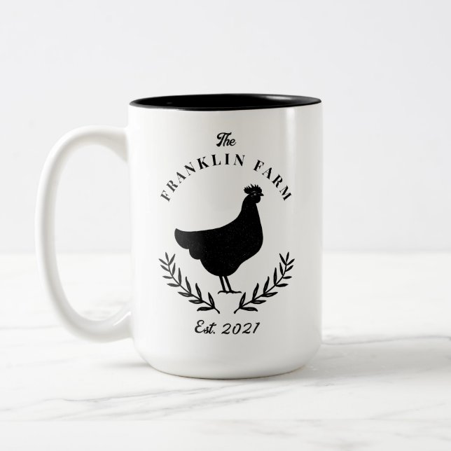Custom Chicken Farmhouse Country  Two-Tone Coffee Mug (Left)