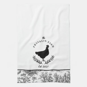Custom Chicken Farmhouse Toile Country  Tea Towel