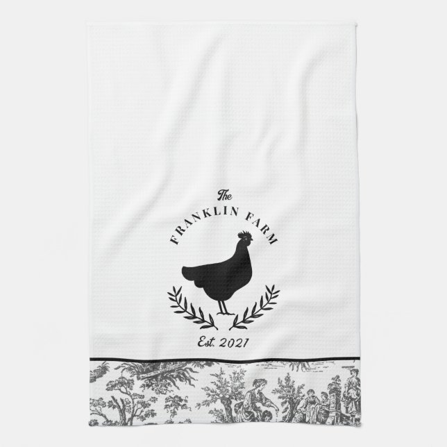 Custom Chicken Farmhouse Toile Country  Tea Towel (Vertical)
