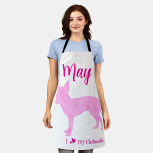 Custom Chihuahua Apron Pastel Pink Silhouette