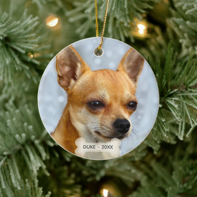 Custom Chihuahua Dog Photo Ceramic Ornament (Tree)