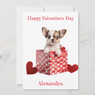 Custom Chihuahua Puppy Red Hearts Box Valentine Holiday Card