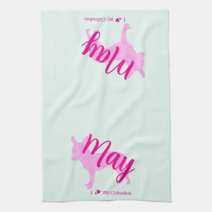 Custom Chihuahua Silhouette Pink Mint Dog Mum Gift Tea Towel