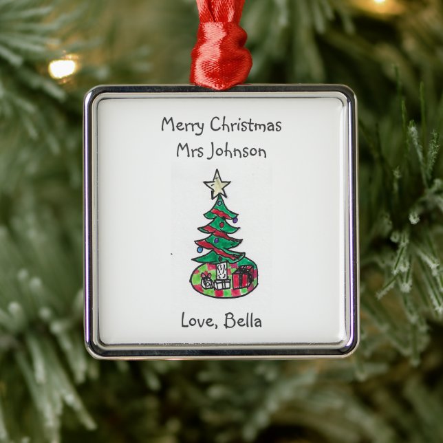 Custom Child Artwork Teacher Cute Christmas  Metal Ornament (Tree)