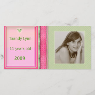 Custom Child / Family Pink & Green Photo Card