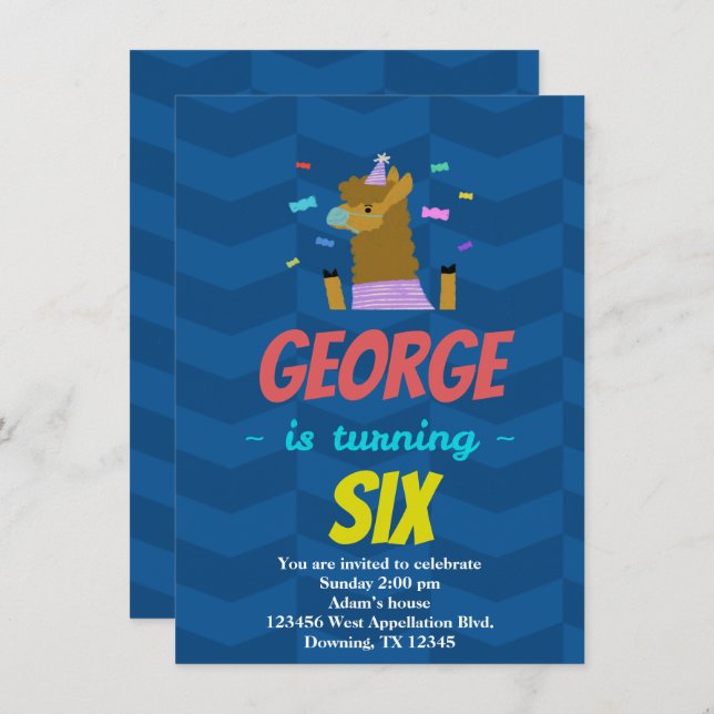 Custom Child Llama Celebration Cartoon Invitation (Front/Back)