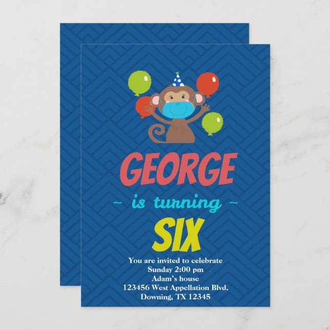 Custom Child Monkey Mask Cartoon Invitation (Front/Back)