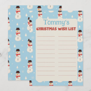 Custom Child Name Snowman Theme Letter to Santa Invitation