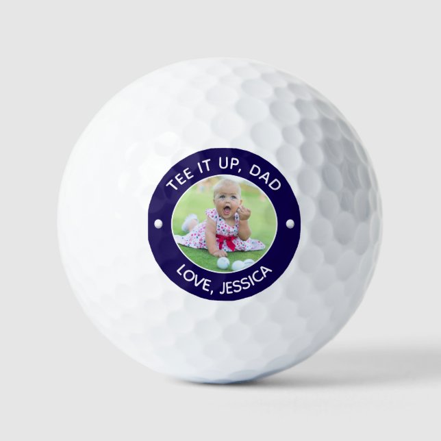 Custom Child Photo Tee It Up Dad Navy Blue Golf Balls (Front)