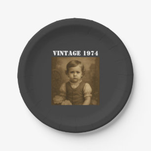 Custom Childhood Photo & Year Vintage Personalised Paper Plate
