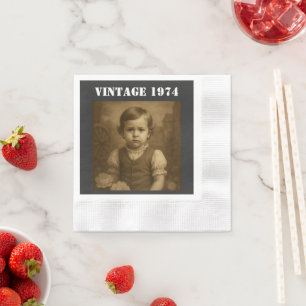 Custom Childhood Photo & Year Vintage Personalized Napkin