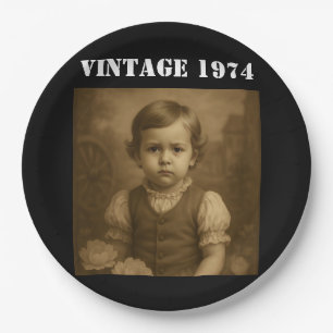Custom Childhood Photo & Year Vintage Personalized Paper Plate
