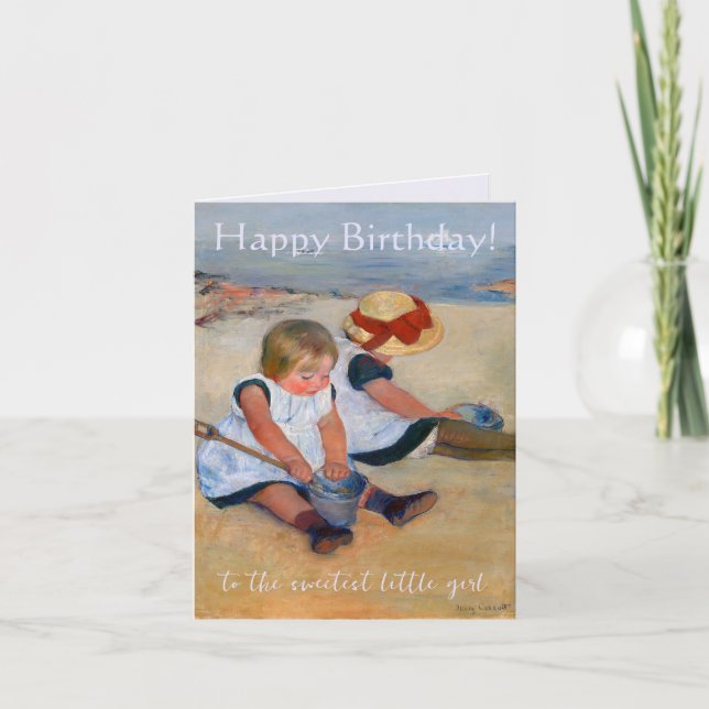 Custom Children Playing on Beach Happy birthday Card (Front)