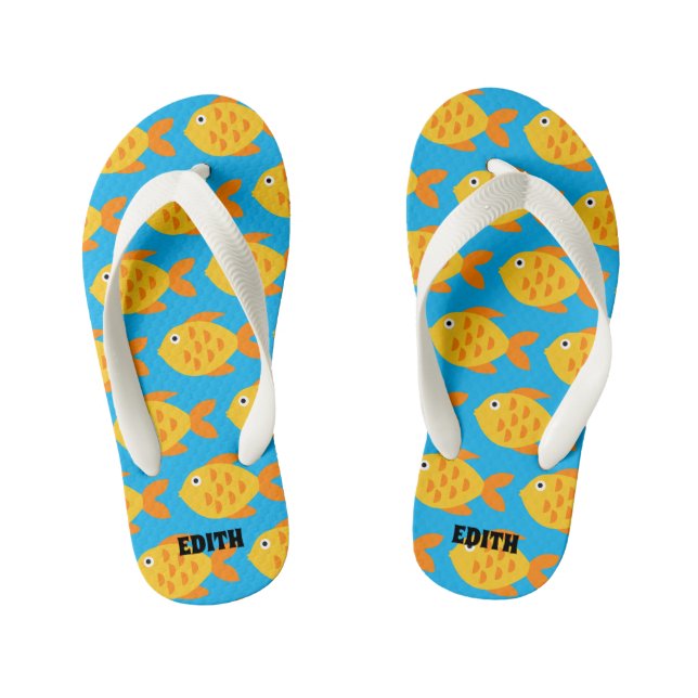 Custom children's Flip Flops with gold fish design (Footbed)