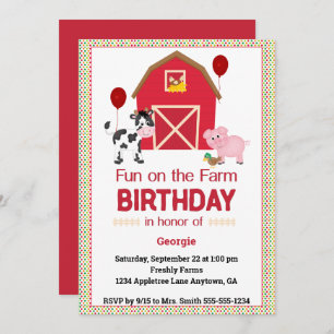 Custom Child's Fun on the Farm Birthday Animals Invitation