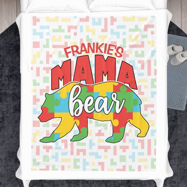 Custom Childs NAME Mama Bear Autism Awareness Mum Fleece Blanket (Creator Uploaded)