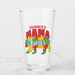 Custom Childs NAME Mama Bear Autism Awareness Mum Glass
