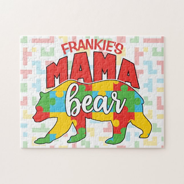 Custom Childs NAME Mama Bear Autism Awareness Mum Jigsaw Puzzle (Horizontal)