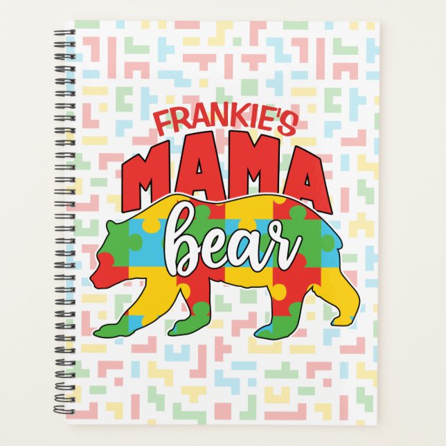 Custom Childs NAME Mama Bear Autism Awareness Mum Planner (Front)