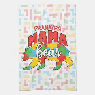 Custom Childs NAME Mama Bear Autism Awareness Mum Tea Towel