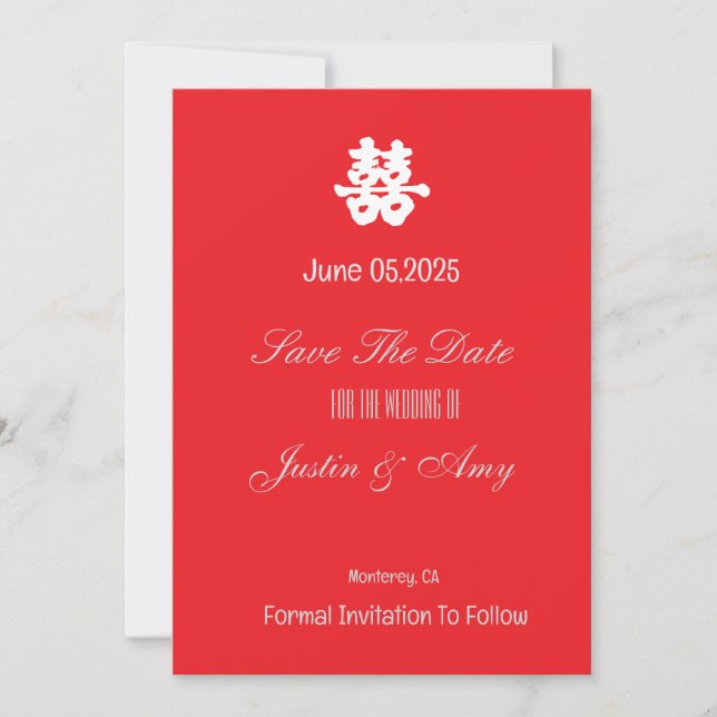Custom Chinese Wedding Flat Save The Date Invitation (Front)