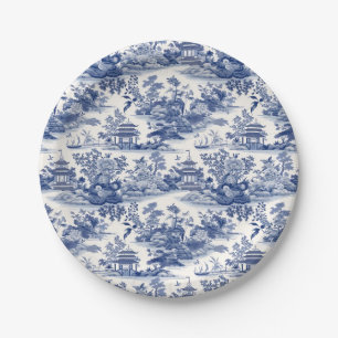 Custom Chinoiserie Pattern Pagoda Blue Paper Plate
