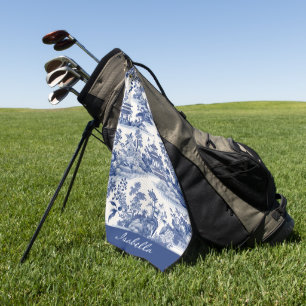 Custom Chinoiserie Pattern Pagoda Blue White Golf Towel