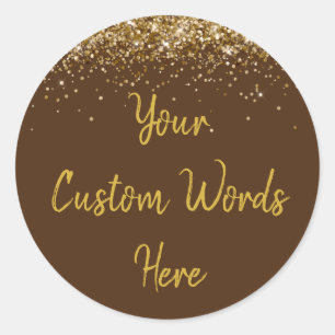Custom Chocolate Brown & Gold Birthday Party Favou Classic Round Sticker