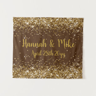 Custom Chocolate Brown & Gold Wedding Photo Booth Tapestry