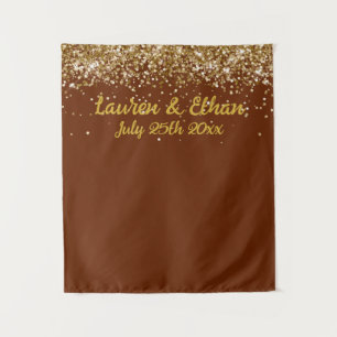 Custom Chocolate Brown & Gold Wedding Photo Booth Tapestry