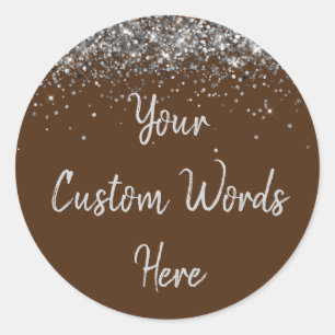 Custom Chocolate Brown Silver Birthday Party Favou Classic Round Sticker
