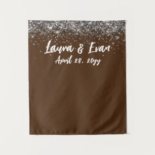 Custom Chocolate Brown Silver Wedding Photo Booth Tapestry