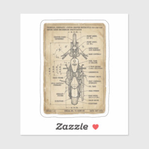 Custom Chopper Schematic Biker Sticker