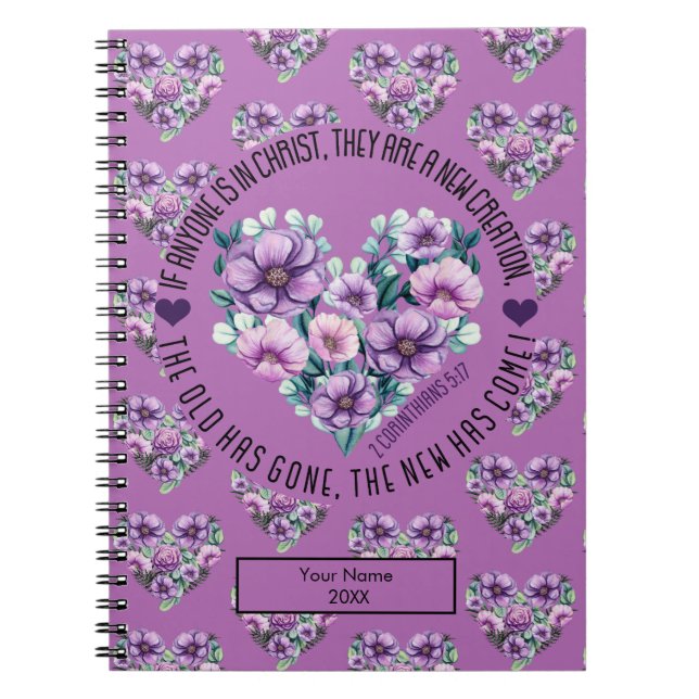 Custom Christian 2 Corinthians 5:17 Purple Bible Notebook (Front)