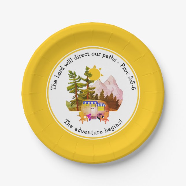 Custom Christian ADVENTURE BEGINS Travel Paper Plate (Front)