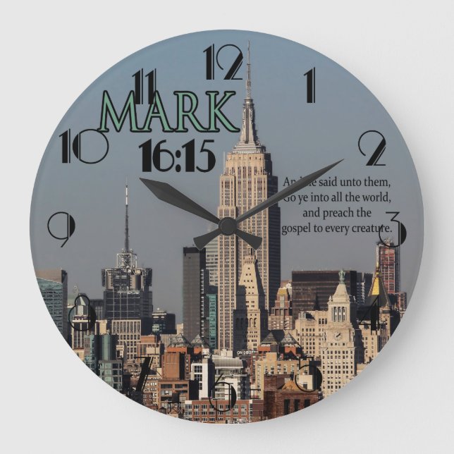 CUSTOM CHRISTIAN BIBLE VERSE MARK 16:15 LARGE CLOCK (Front)