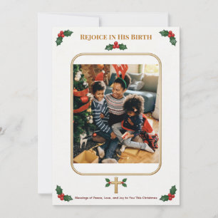 Custom Christian Christmas with Holly and Cross Holiday Card