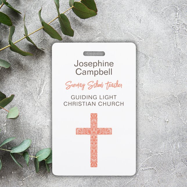 Custom Christian Church Staff Volunteer Name ID Badge (Text & cross color can be changed to color of your choice.)