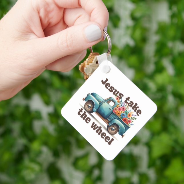 Custom Christian Jesus Take the Wheel Key Ring (Hand)