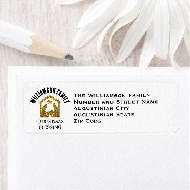 Custom Christian Nativity Family Christmas Return  Address Label (Insitu)